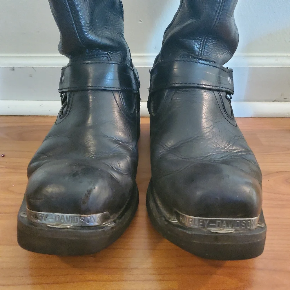 Harley Davidson D96149 Mens Black Leather Motorcycle Boots 10M - Picture 3 of 9